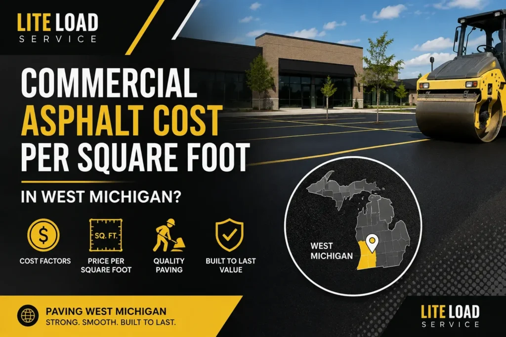 Commercial asphalt paving project in West Michigan showing cost per square foot for parking lot and commercial pavement installation